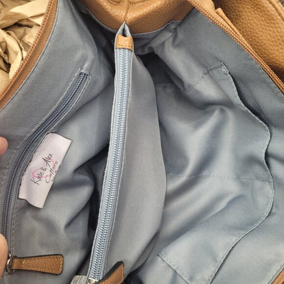 Kate & Alex Caffaro Handbag Brown Double Handle Crossbody Pebbled Faux Leather - Picture 8 of 10